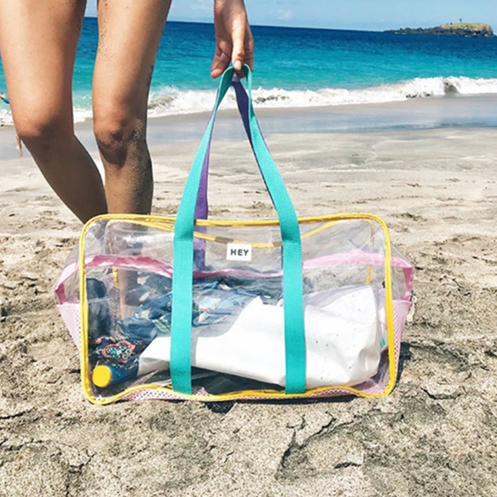 

Large Waterproof Beach Bag PVC Clear Shoulder Bag Swim Travel Storage Bags for Women Summer Handbags and Purses Big Jelly Bags