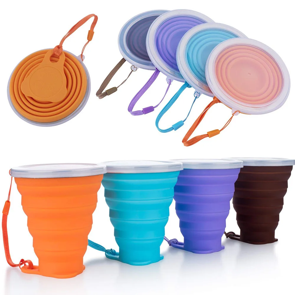 

Tazas plegables de silicona para viaje, BPA, retráctil, portátil, de color, al aire libre para café, 270ml