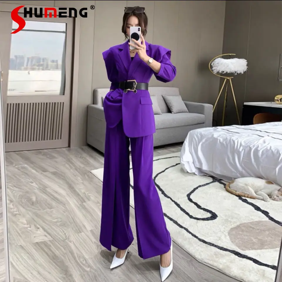 

High-End Affordable Luxury Elegant Business Two Piece Suit 2022 Spring New Long Sleeve Coat Wide Leg Pants Temperament Twinset