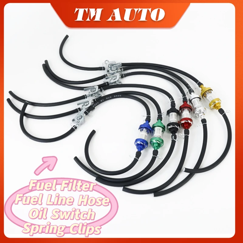 

Colorful Motorcycle Inner Fuel Filter Gasoline Filters + Petrol Fuel Line Hose+Oil switch+Tubing Spring Clips Moto Dirt Bike