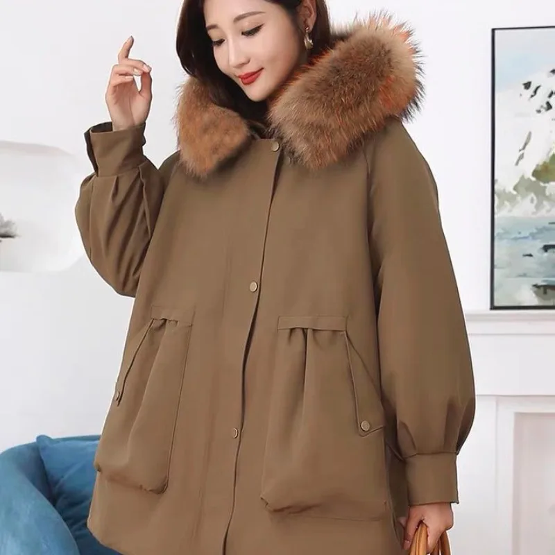 2022 New Autumn Winter Long Hooded Fur Imitation Rabbit Hair Inner Bladder Removable Fur Collar Loose Fashion Fur Clothing Women