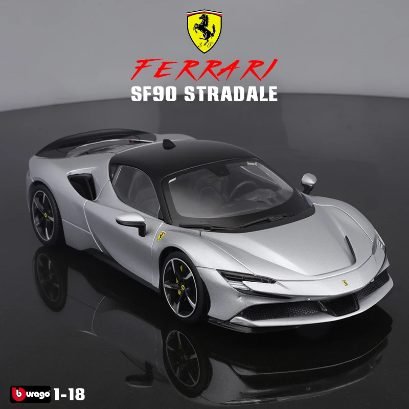 

Модель автомобиля Bburago из сплава, серебристо-серая Ferrari SF90, 1:18