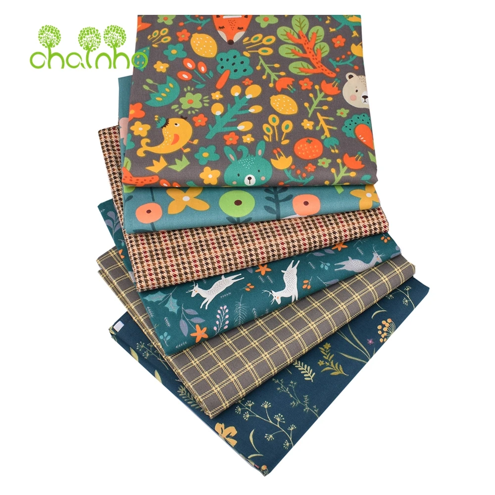 

Chainho,Printed Twill Weave Cotton Fabric,DIY Sewing Quilting Material,Patchwork Cloth,Jungle Series,4 Specification,CC297