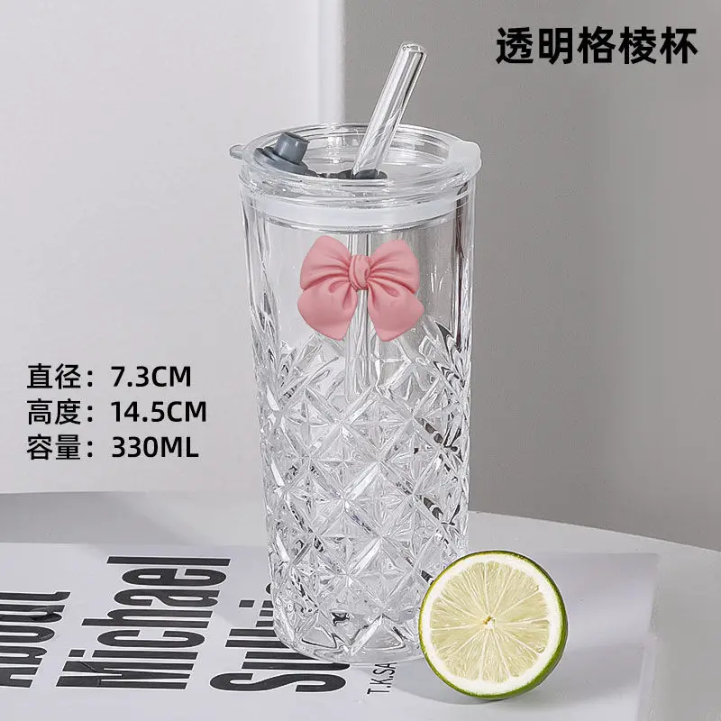 

2023 new glass sippy cups ins high-value fairy bow cups colored juice cups