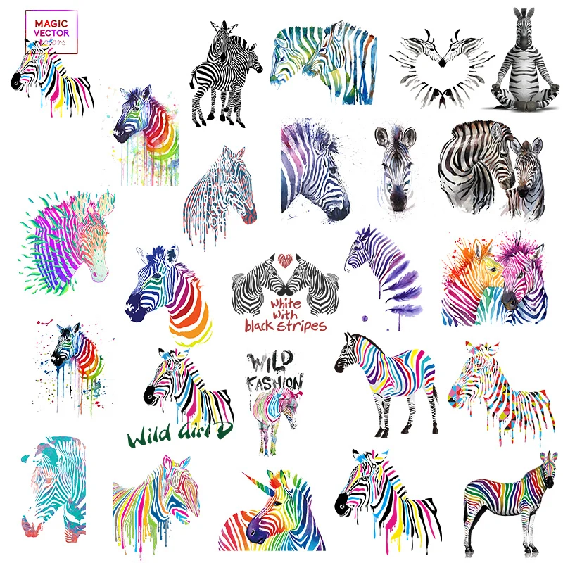

Радужные красочные термонаклейки с зеброй животными для самостоятельного нанесения одежды, футболок, термотрансферные наклейки, печатные ...