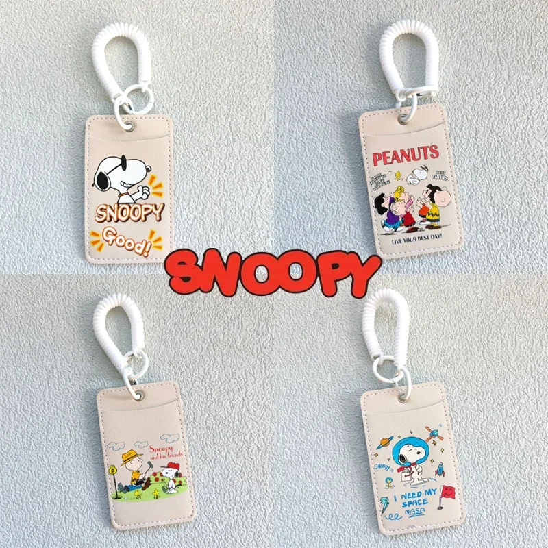 Odznaka na identyfikator Kawaii Snoopy Cartoon Name Badge Holder Keychain PU Leather Student Bus Door Card Case Kids Gifts