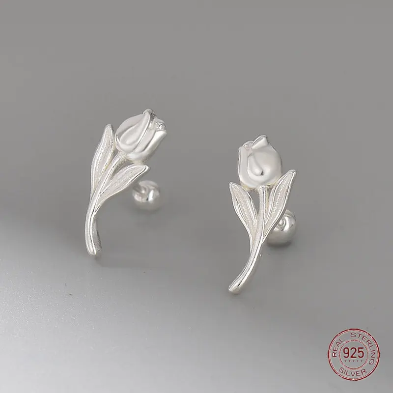 

Женские серьги-гвоздики из серебра 925 пробы, в виде цветка тюльпана