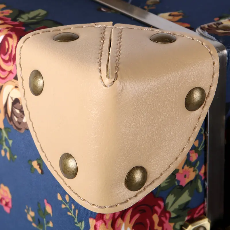 Women's Vintage Printed Travel Suitcase Floral Pattern Composite Waterproof Cloth Luggage Universal Wheel Trolley Luggage