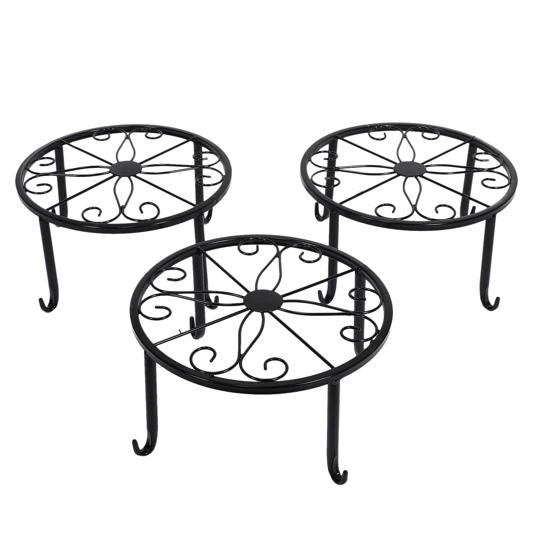 

3 Pack Metal Potted Plant Stand Floor Flower Pot Rack Decorative Pot Garden Container Round Supports Rack (Black)