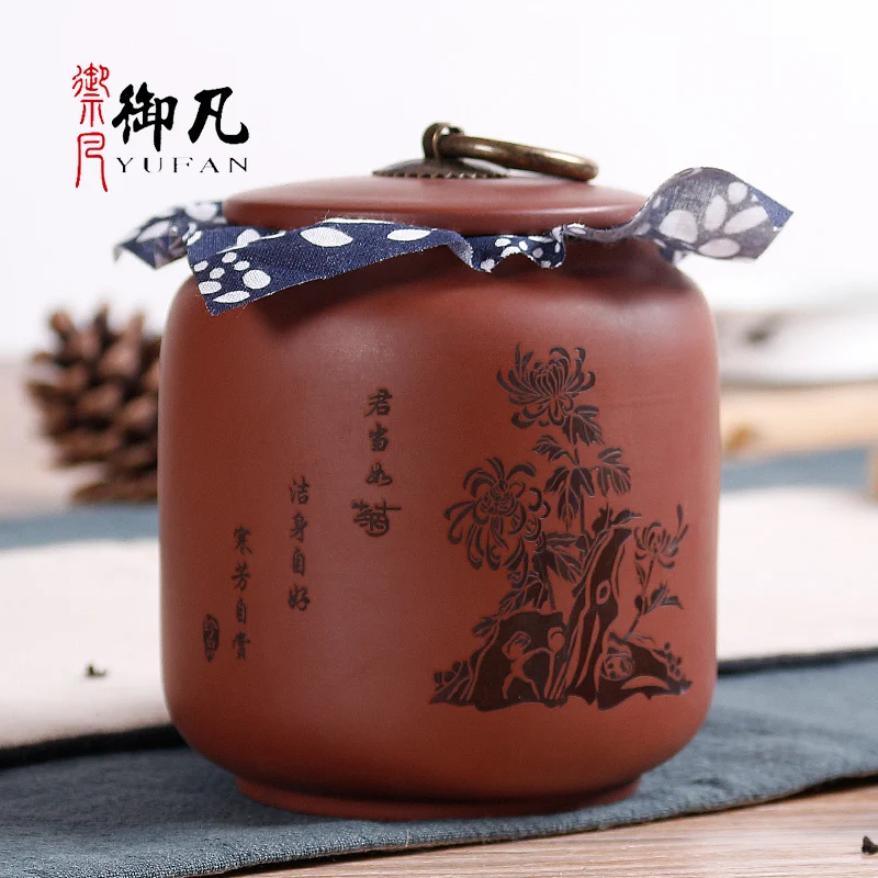 

Контейнер для сахара, чайные кадки, подарок из фиолетовой глины, китайская канистра ручной работы с узором, чайные канистры, винтажная канис...