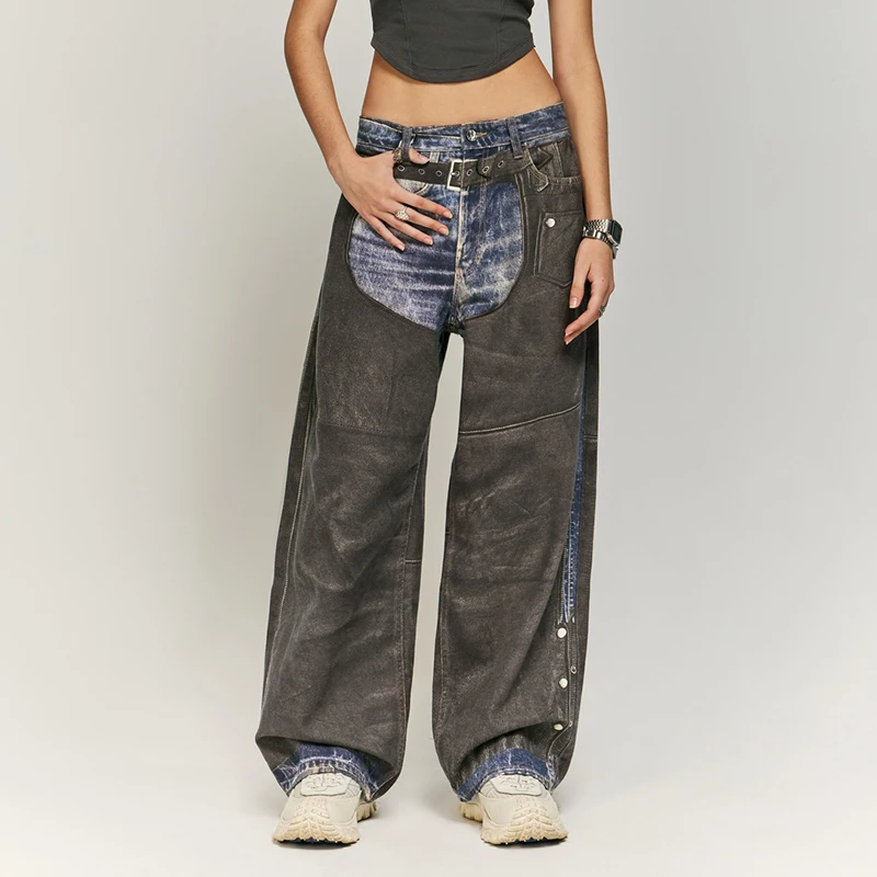 Модный индивидуальный дизайн искусственные двухсекционные джинсы с иллюзией