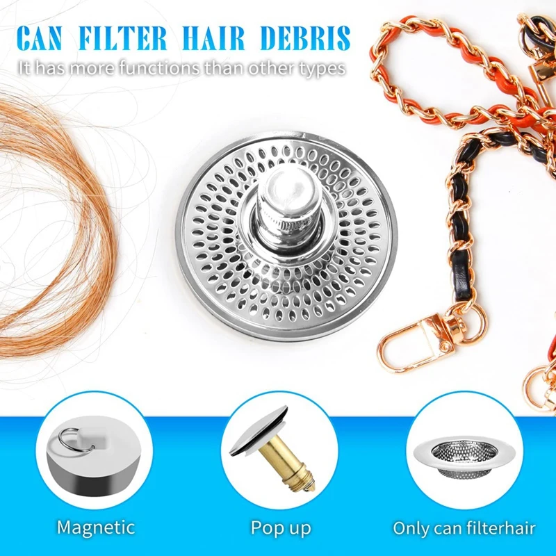 Athroom Sink Stopper And Drain Strainer 2 In 1 Catches Hair Debris Suitable For 1.34-1.46Inch Drainage Holes Durable