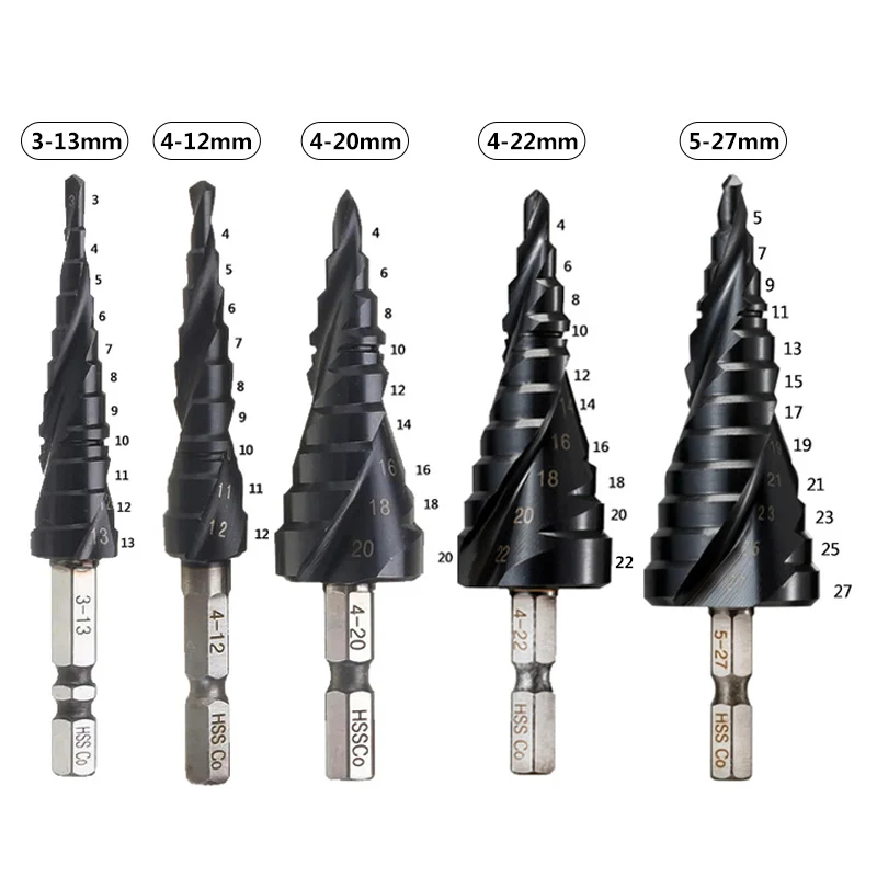 

HRC89 M35 Cobalt TiAlN Coated Step Drill Bit 1/4 Inch Cone Hex Shank HSS-Co Metal Drilling Hole Opener Tool For Stainless Steel