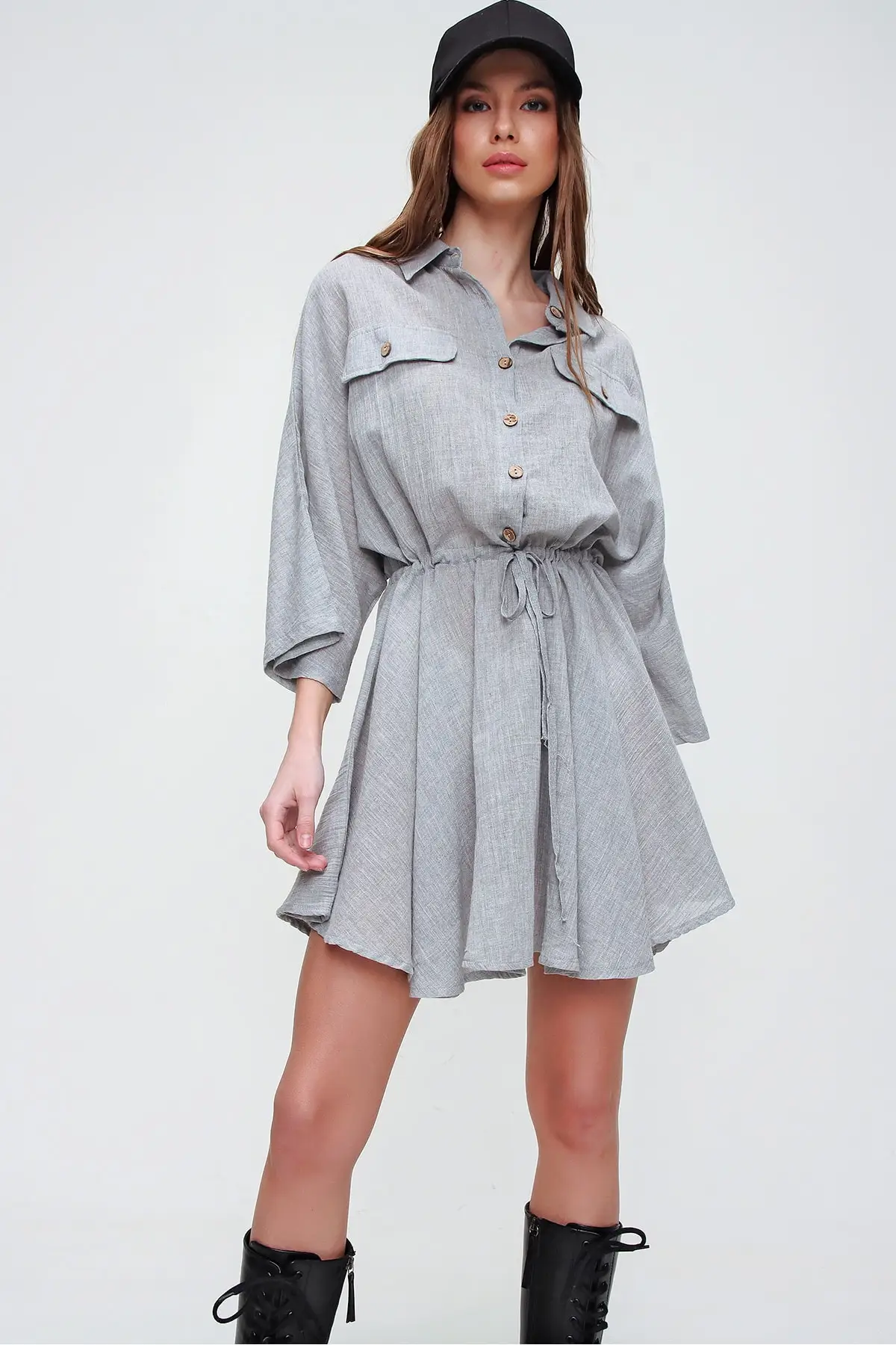 

Женское платье-рубашка с длинным рукавом, 3/4 хлопок