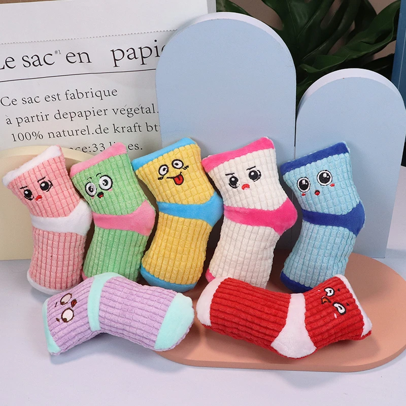

3Pcs Cute Pet Toy Fun Cute Sock Squeak Bite Molar Fleece Kitten Puppy Chew Cleaning Teeth Sound Soft Plush Dog Toys Pet Supplies