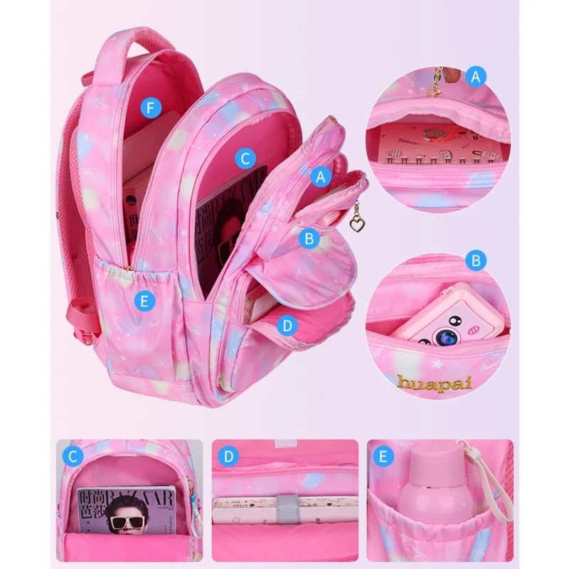 Children Tie Dye Gradient Pink Fashion Backpacks New Sweet Girls Princess Students Large Schoolbags Waterproof Drop Shipping