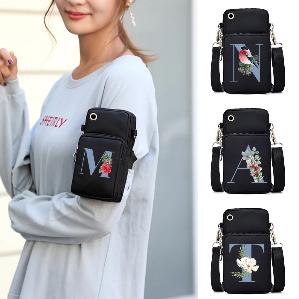 

Universal Mobile Phone Bag for Samsung/iPhone/Huawei Case Wallet Outdoor Sport Arm Shoulder Bag Blue Letter Pattern Phone Pouch