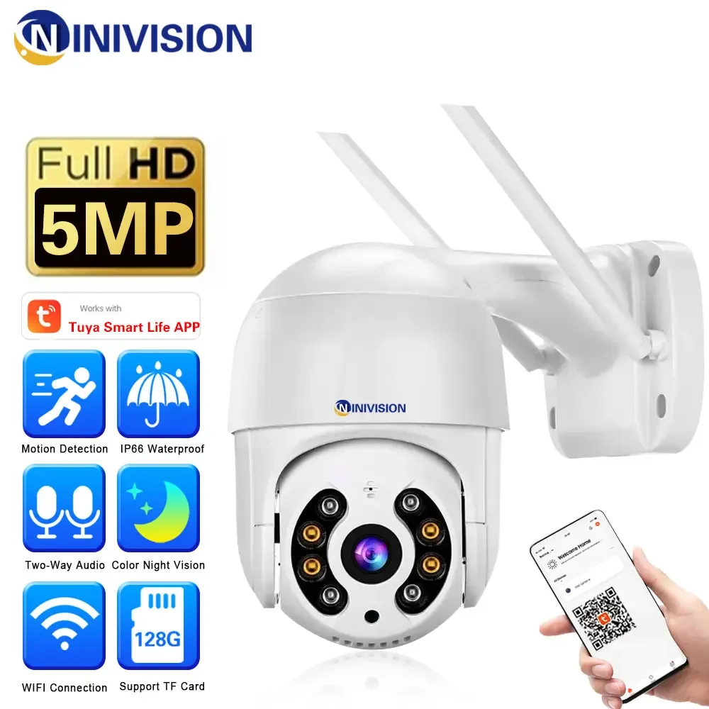 

5MP HD Wifi IP Camera Tuya Auto Tracking TUYA Smart Home Monitor Wireless Security Camera Street PTZ Day and Night Full Colorful