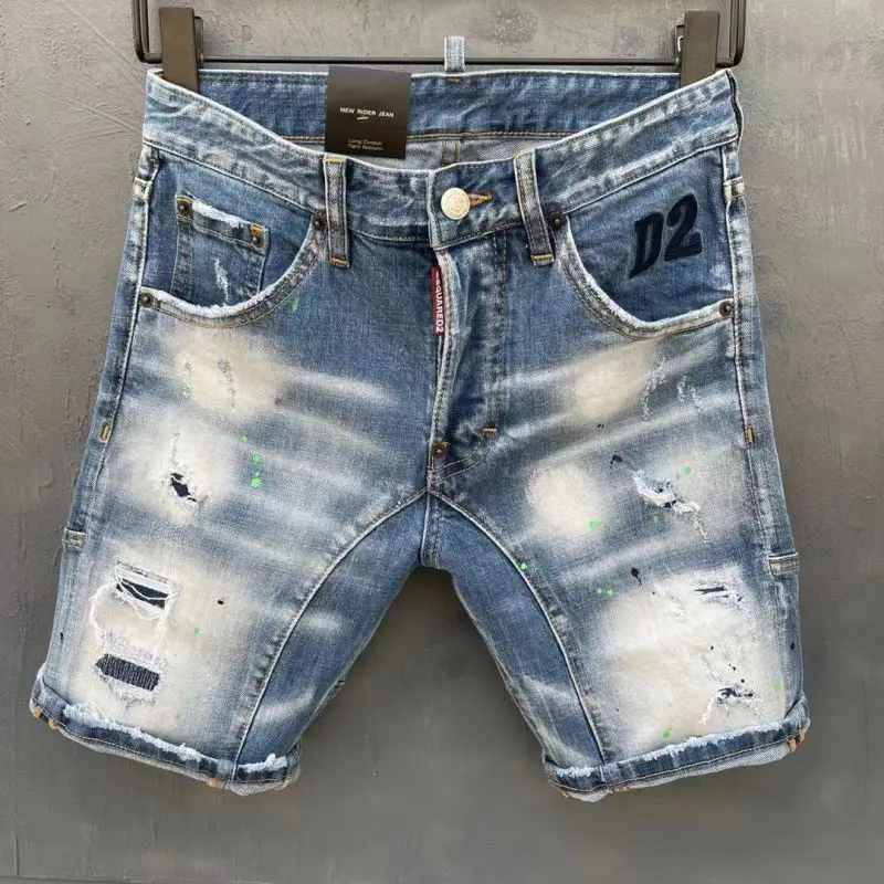 

Короткие прямые джинсы с дырками в уличном стиле DT135 #
