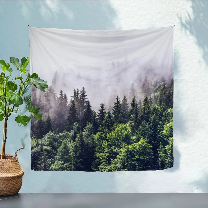 

Пейзаж Туманный лес гобелен настенный природный пейзаж домашняя гостиная спальня фон Декор гобелен искусство эстетика