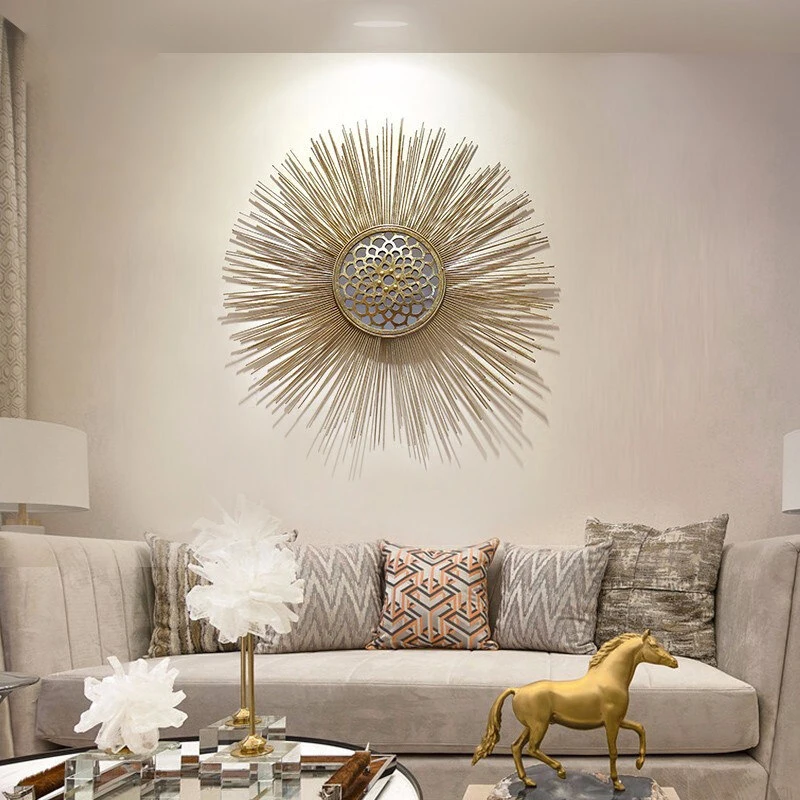 

European Creative Wrought Iron Wall Hanging Sun Flower Crafts Wall Decoration Sofa Background Wall Decorative Mirror Ornaments