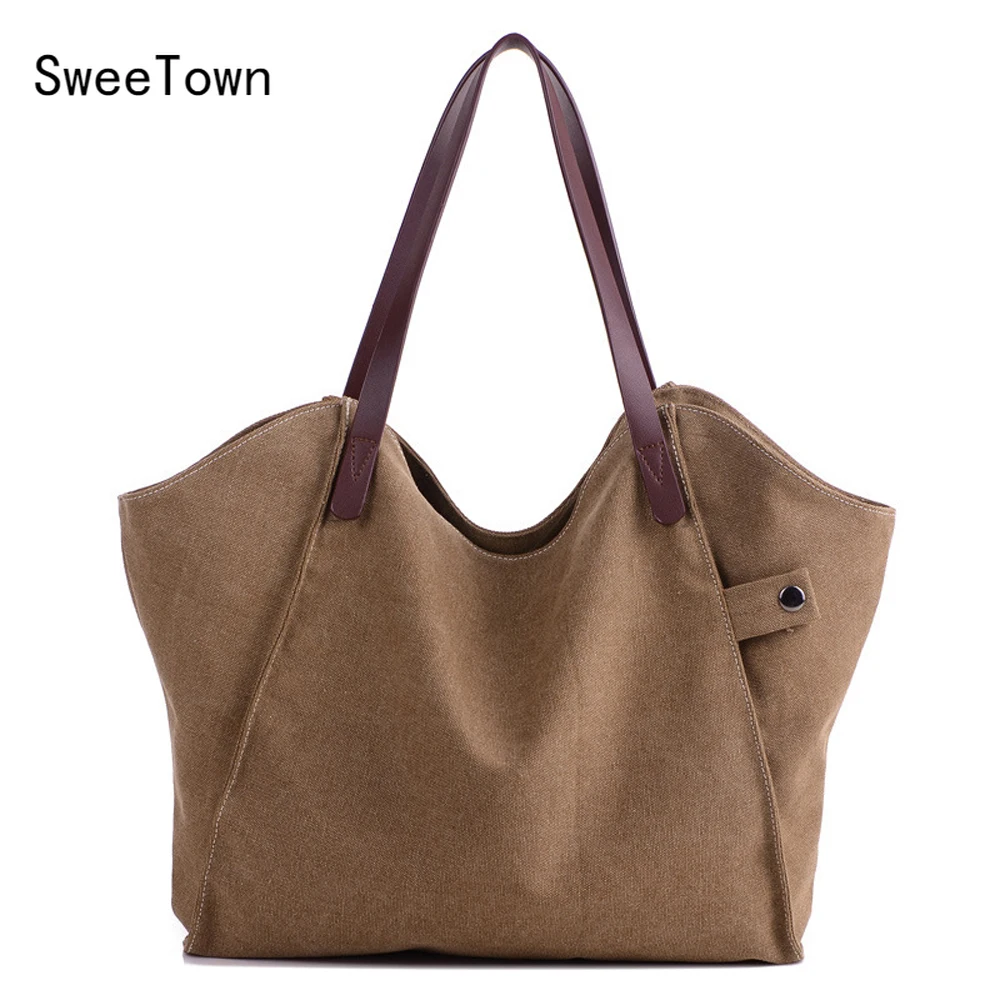 

Sweetown Large Women Bag Casual Tote Female Canvas Fashion Shoulder Handbag Lady Shopping Bag Work Bag