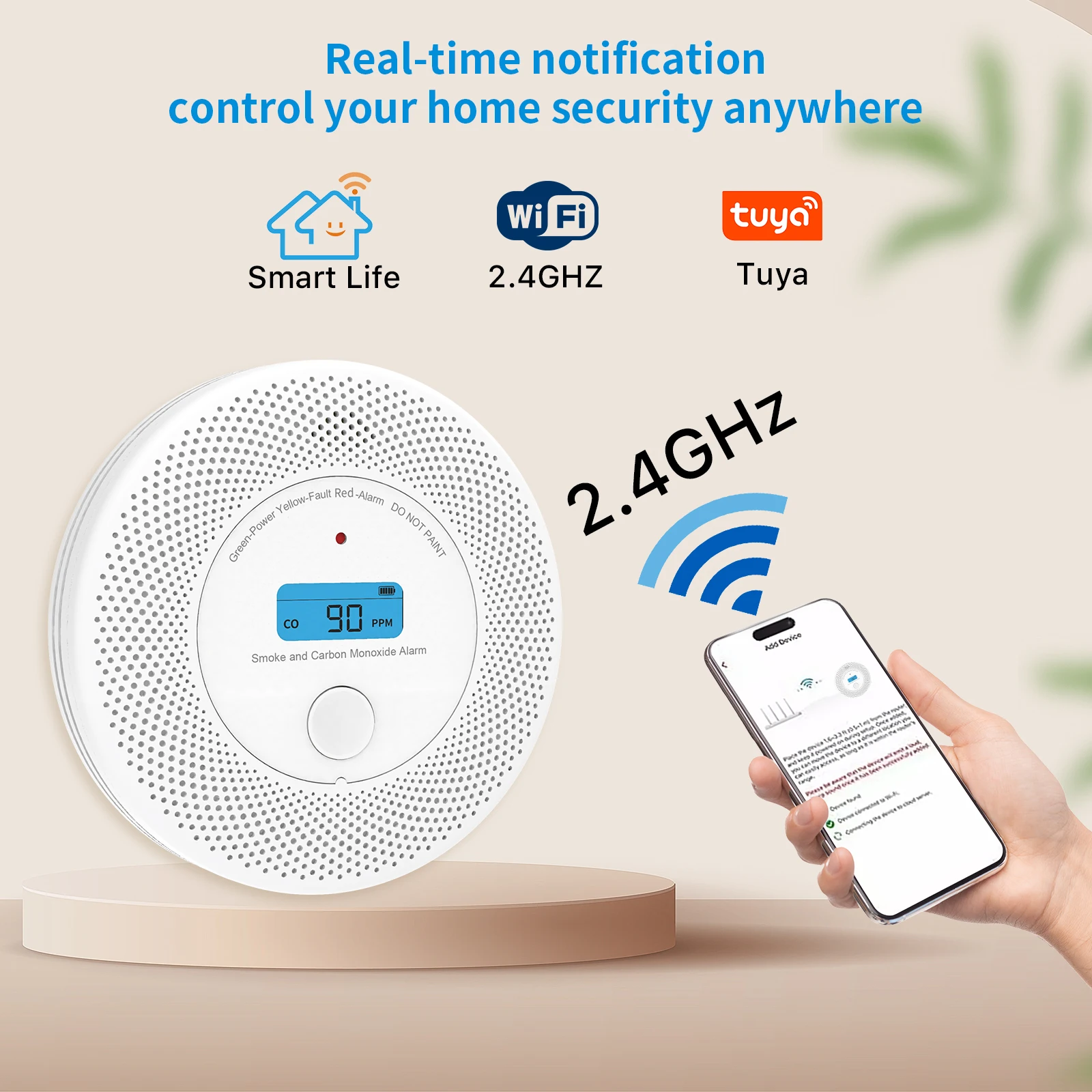 Фото Умный Wi-Fi детектор дыма и угарного газа Tuya Czujnik Детектор дыма Humo Rookmelder для семейной квартиры, склада отеля №3
