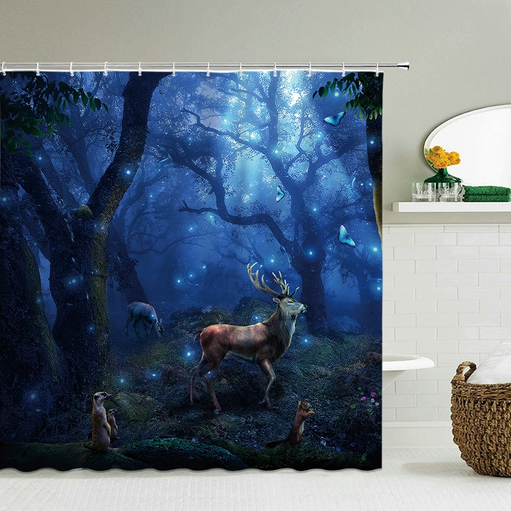 

Shower Curtains With 12 Hooks Waterproof Elk Animals 3d Bathroom Curtains Decoration Printing Washable Bath Curtain Screen