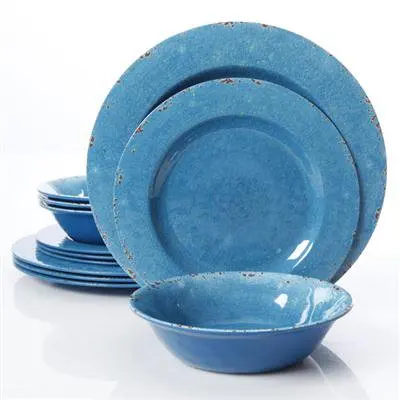 

Mauna 12 Piece Melamine Dinnerware Set in Blue Crackle Look Decal