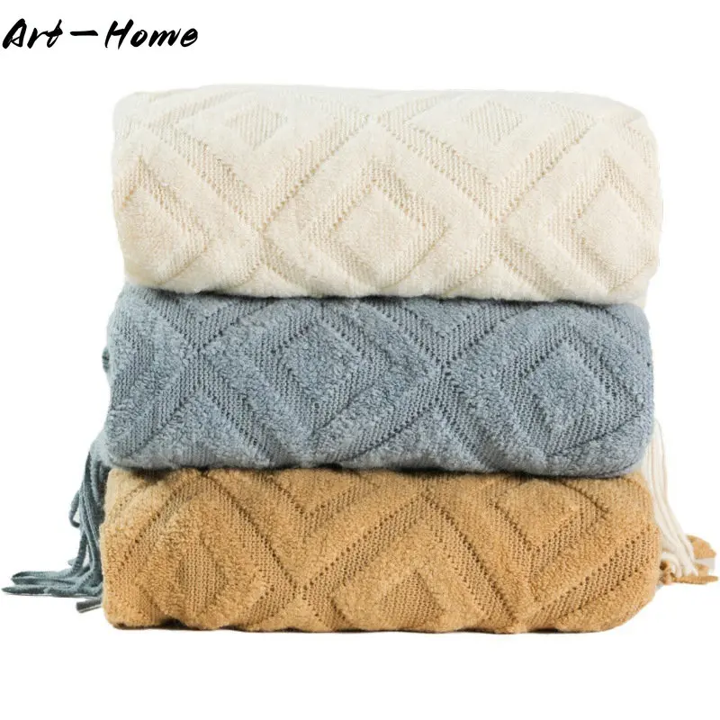 S Throw Green Cream Color Sofa Throw Cozy Chunky Nordic Blanket Bed Spread Home Decor