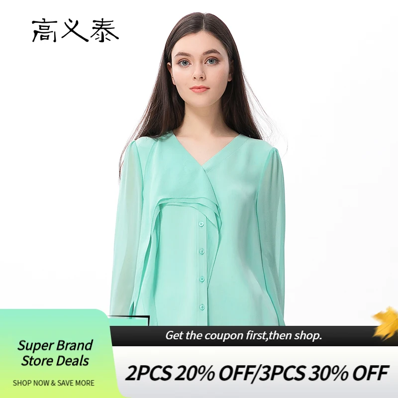 

Женская рубашка с каскадными оборками Love, зеленая мятно-зеленая шелковая блузка с длинным рукавом, однобортная Осенняя офисная блузка, моде...