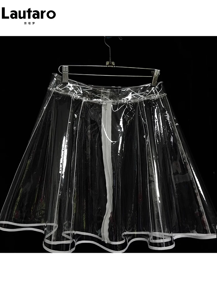 

Lautaro Autumn Sexy Transport PVC Mini Skrit Women High Waist A Line Short See Through Y2k Clothing Runway European Fashion