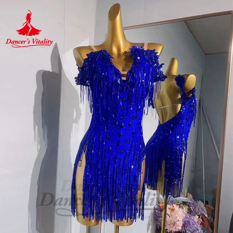 Женское платье для латинских танцев юбка с бахромой конкурсов Профессиональные