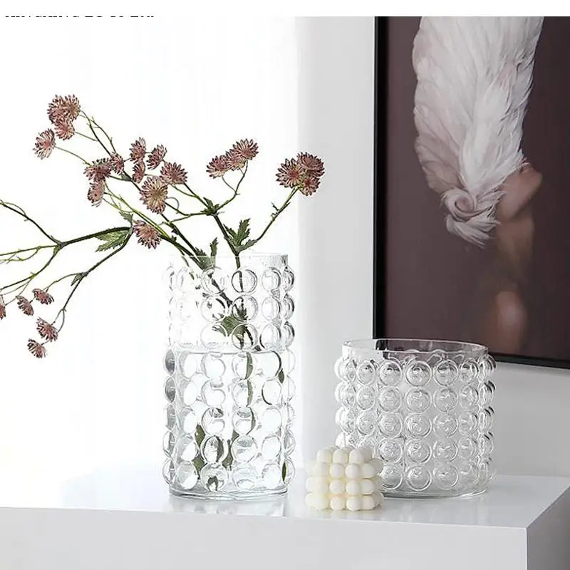 

Modern Transparent Glass Countertop Vase Cylindrical Flower Arrangement Ornaments Simple Handicraft Home Decoration Accessories