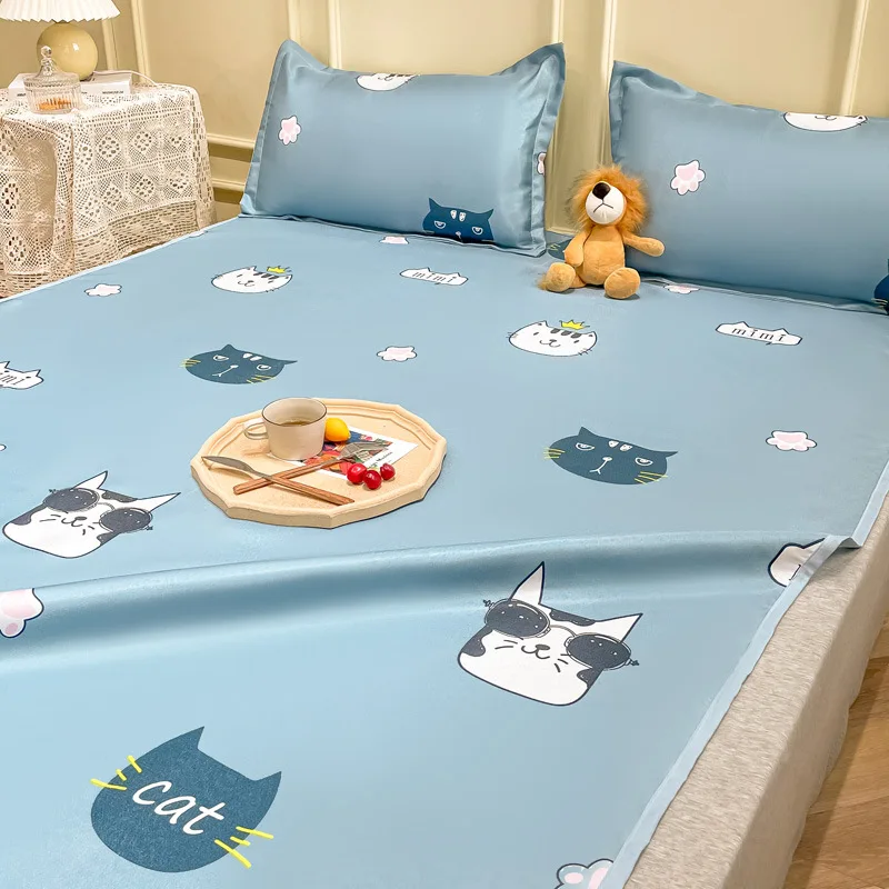 

Printing Foldable Summer Cool Sleeping Mat Double Bed Ice Silk Mattress Sheet For Adult Children Bedroom Household Easy-To-Clean
