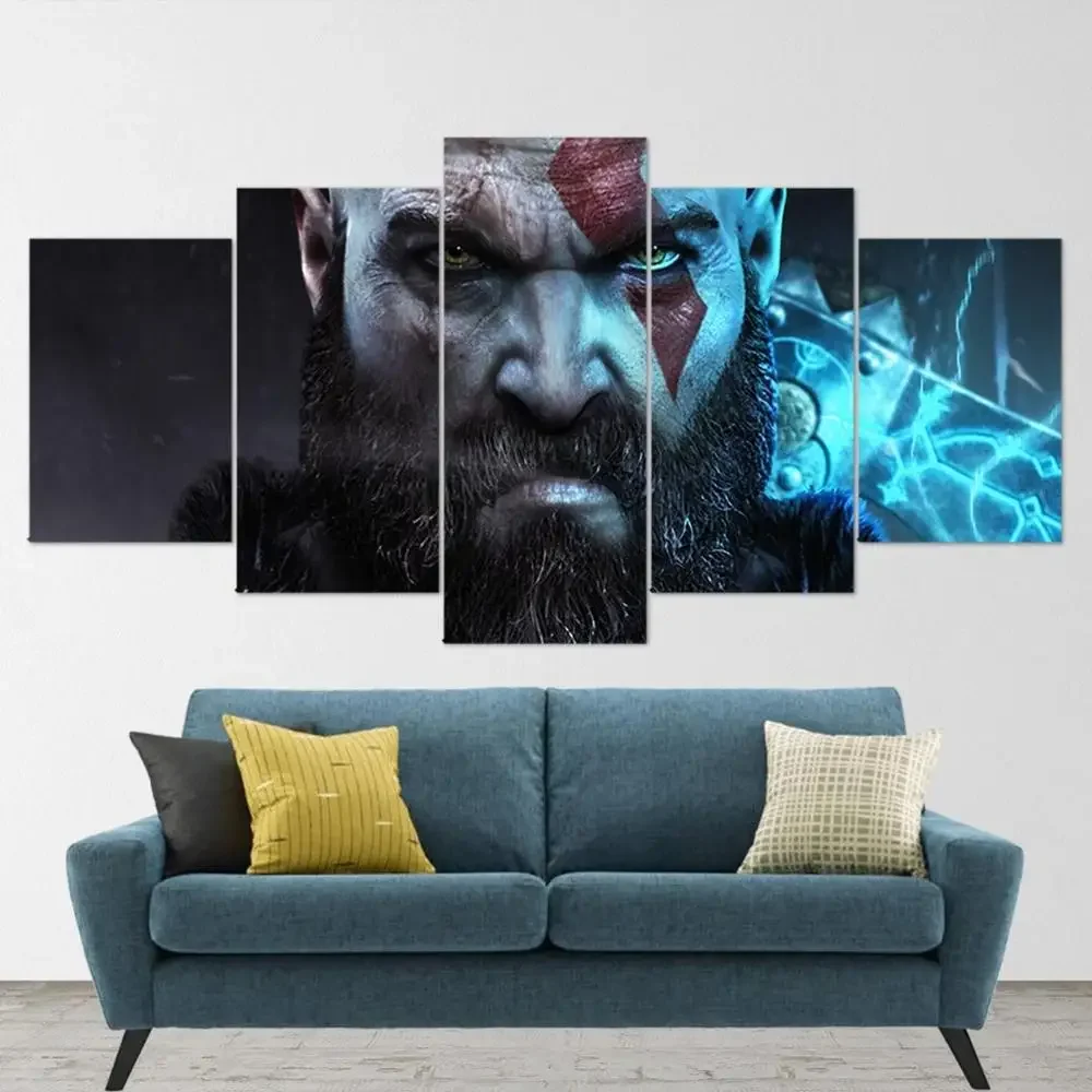 Фото Геймер 5 шт. Кратос God Of War Рисунок Игра Настенное искусство Модульные постеры Холст Картины HD Картины Домашний декор Украшение гостиной №1