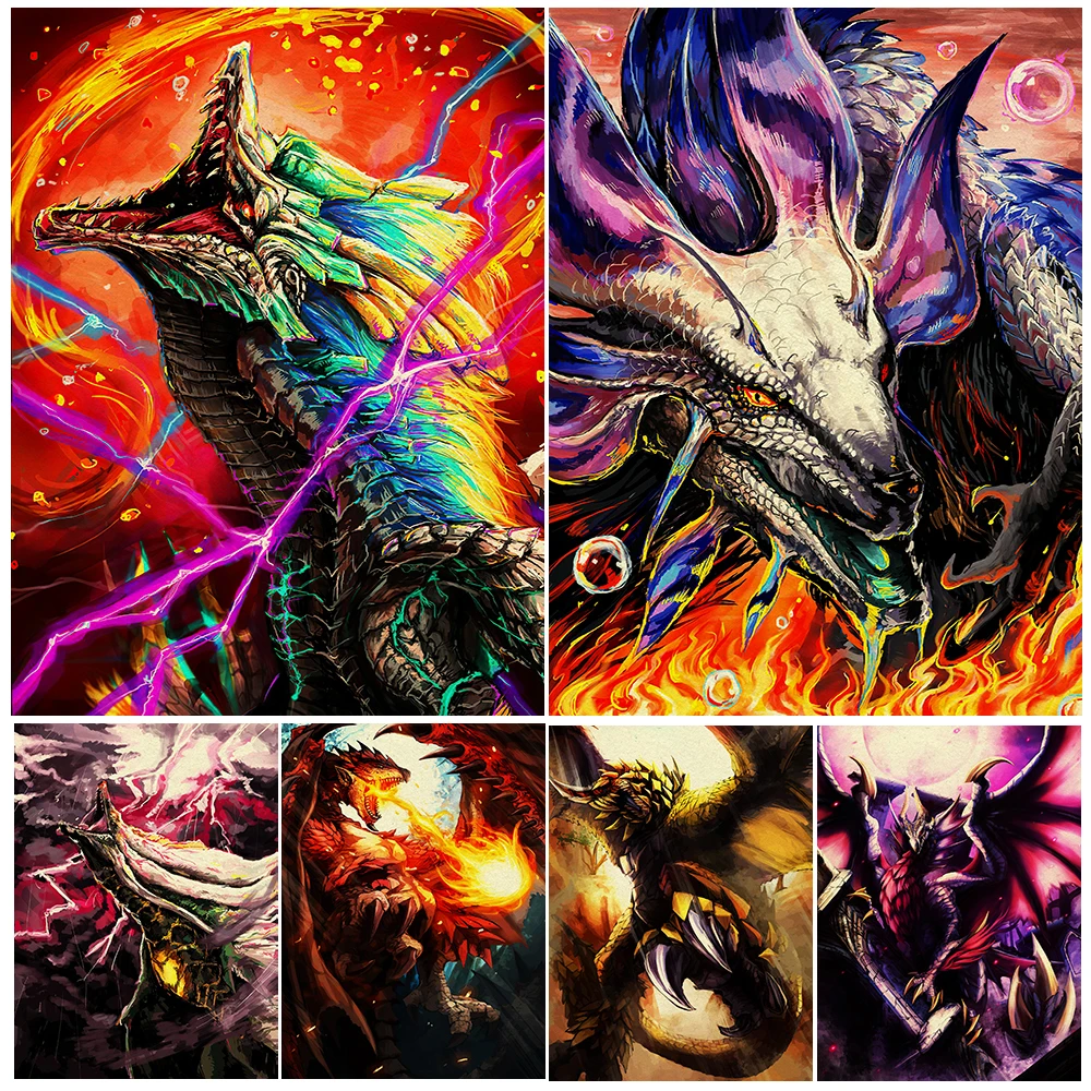 Винтажная настенная Картина на холсте Dragon Monster Hunter огнеупорный гигантский дракон