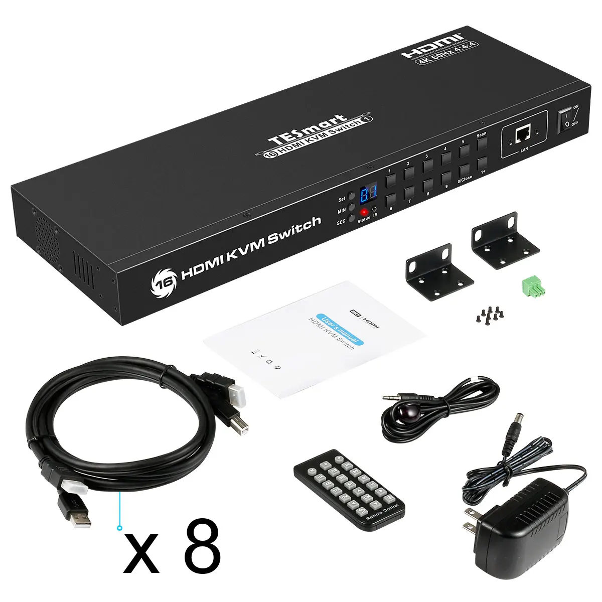 

HDMI KVM Switch 16x1 Support 3D 4K 16 In 1 Out Usb Type C HDMI Switcher With IR Remote