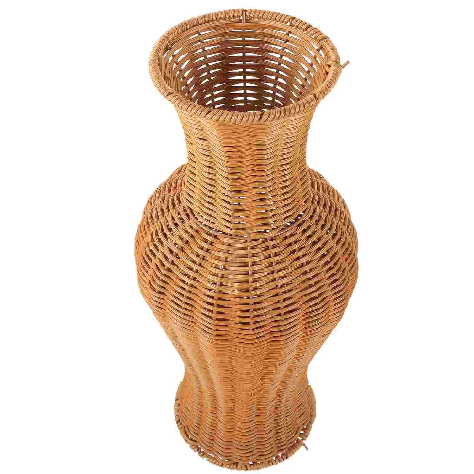 

Rattan Vase Indoor Planter Pots Floor Dried Flower Holder Ornaments Woven Basket Plastic Desktop Adornment Simple Office