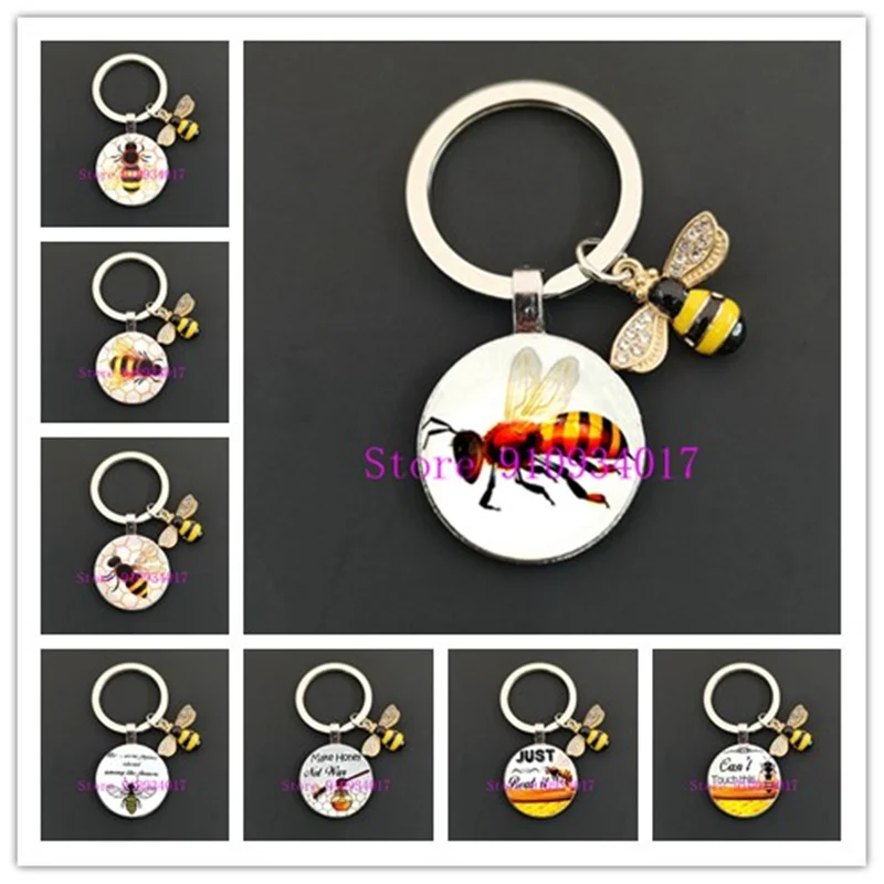 Милые животные пчела Be Happy стеклянный брелок с кабошоном поощрения для ключей