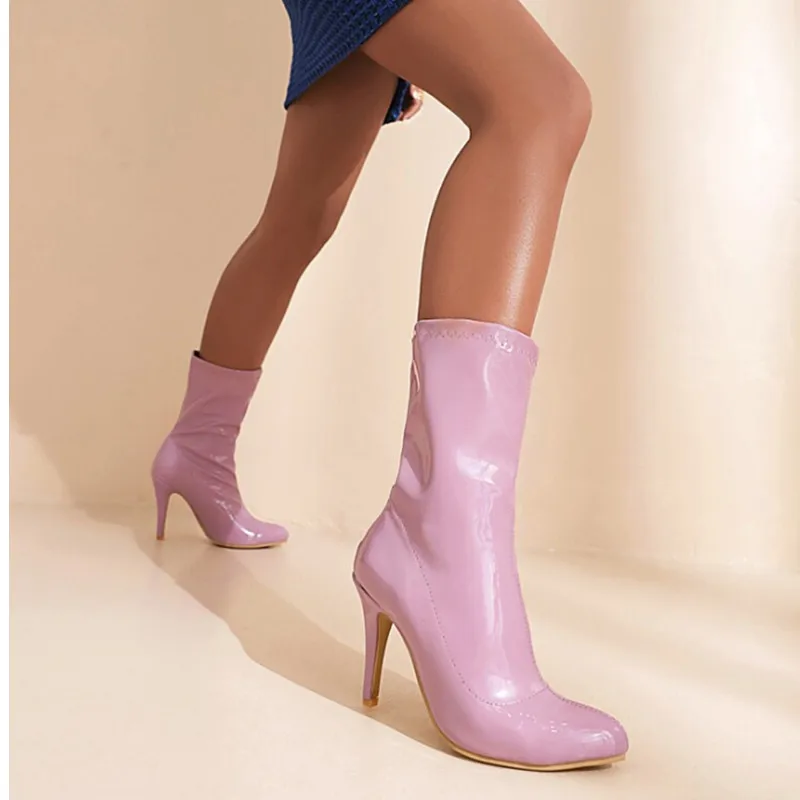 Женские модные ботинки из лакированной кожи удобные ботильоны челси на высоком