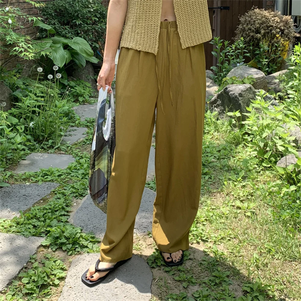 

MOYUNI милые длинные летние брюки шикарные женские свободные с разрезом Новинка 2022 облегающая Офисная Женская одежда однотонная популярная П...