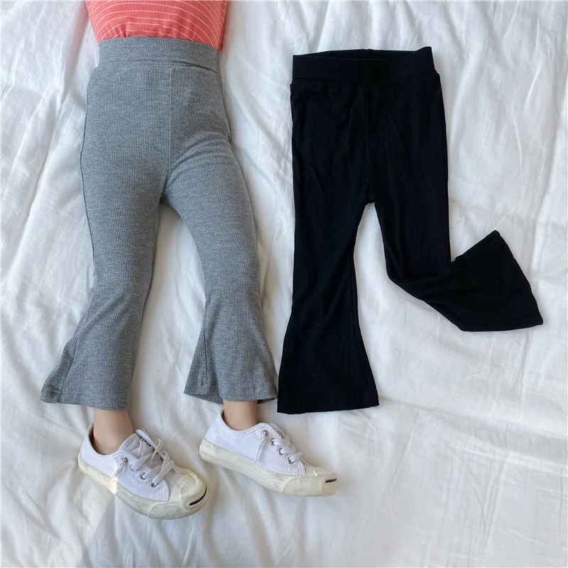 

Korean version of children's clothing girls spring and autumn pants solid color leggings elastic nine-point flared pants