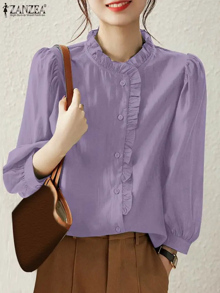 

Повседневная Женская рубашка ZANZEA 2022, топы ZANZEA с длинным рукавом для вечевечерние и свиданий, туника, женские блузы оверсайз с оборками и дли...