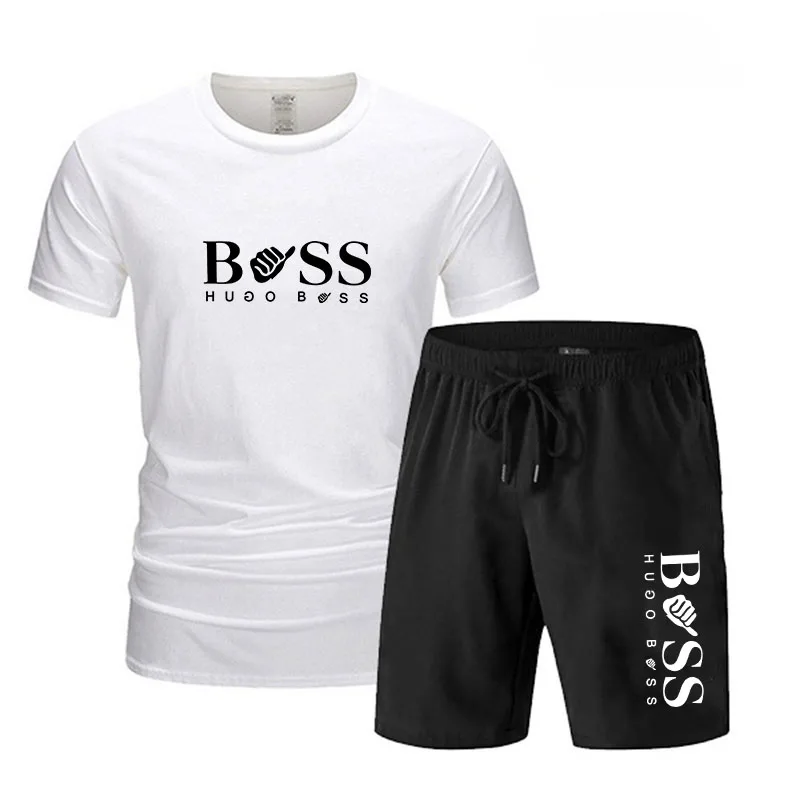 Setelan pakaian olahraga santai pria, kaos lengan pendek + celana pendek olahraga S-4XL pakaian olahraga berlari musim panas