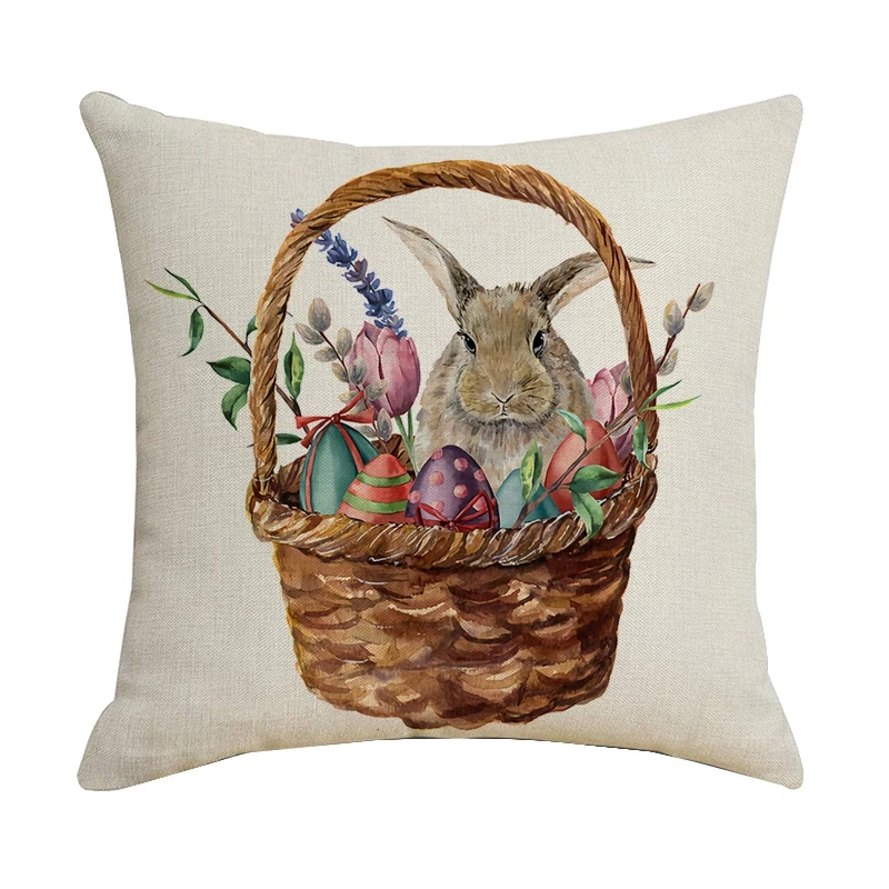 

Easter Egg Bunny Print Pattern Linen Pillowcase Sofa Throw Cushion Cover Home Decor Party Easter Decorative Pillow Case