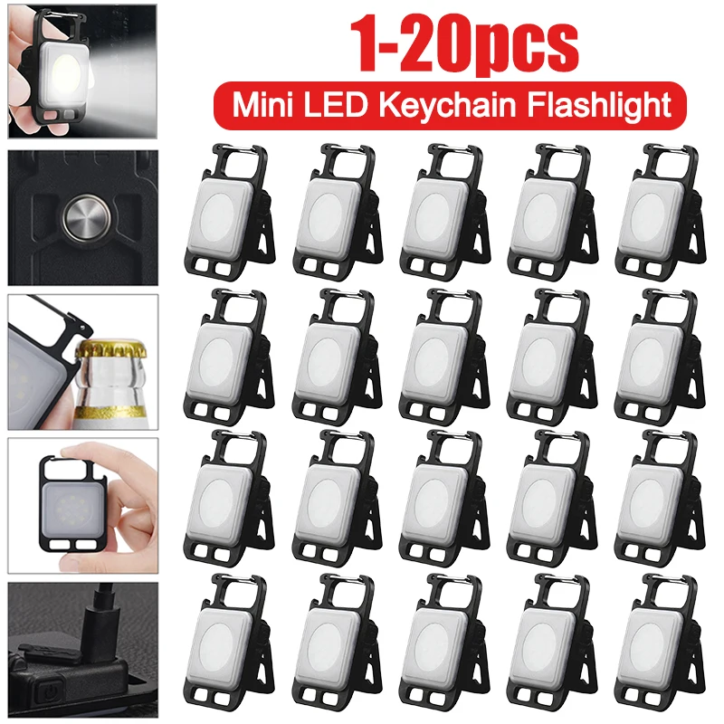 

1-15PCS Mini LED Working Light Portable Pocket Flashlight Keychains USB Rechargeable Outdoor Camping Emergency Light Corkscrew