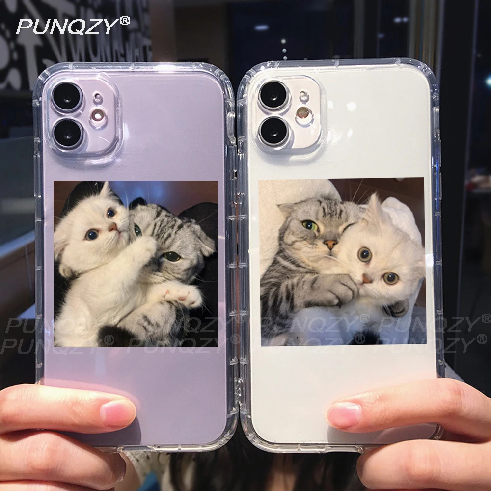 

PUNQZY Summer Cute Cat Soft TPU Phone Case For iphone 13 11 12 PRO MAX 7 8 6Plus All-Inclusive Drop Protection Transparent Cover