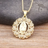 nidin high quality womens religious jewelry copper micro pave inlaid zircon virgin mary pendant necklace heart wedding gift