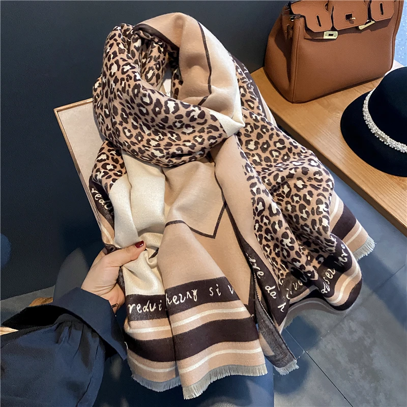 2022 Women Scarf Cashmere Print Leaf Doubel-sided Tassel Thick Warm Blanket Winter Pashmina Soft Shawl Wrap Bufanda Echarpe